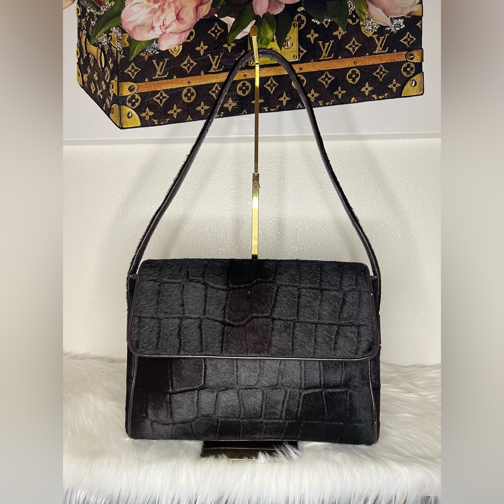 GUCCI JOY PONY-STYLE CALFSKIN embossed crocodile HANDBAG